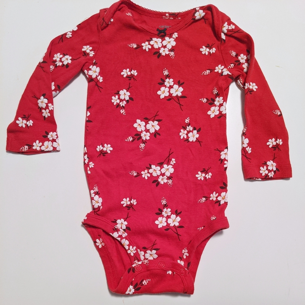 3/15 Carter's Girl Red Cherry Blossom Bodysuit 12M